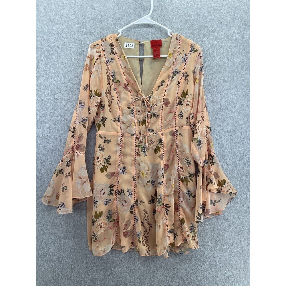 V Cristina Women's Dress Pink Floral Bell Sleeve Size Small Flutter A Line